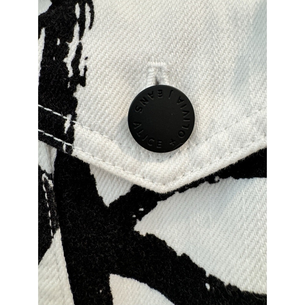 Alice+Olivia Chloe boxy white denim jacket artist shira barzilay collab - Picture 4 of 8